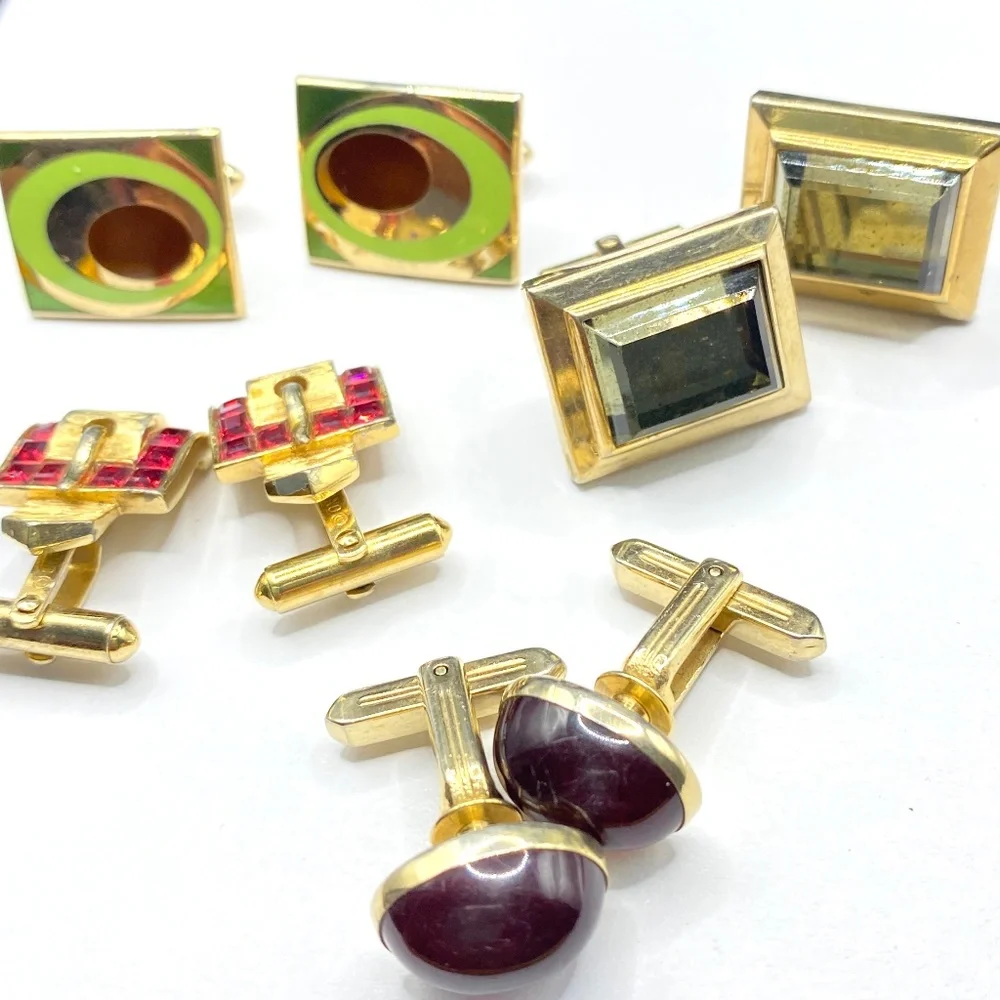 Gold Tone Cuff Links Bundle Of 4 Pairs Vintage Men's Unisex